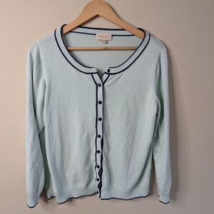ModCloth Cardigan Womens 1X Mint Green Navy Trim Button Front Sweater